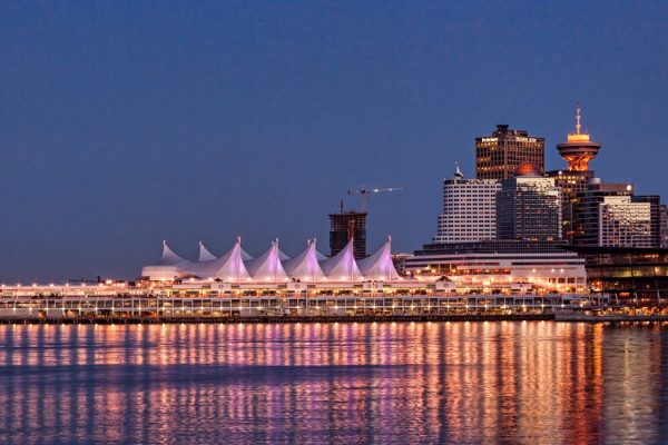 Canada Place at twilight in Vancouver. BC, Canada
