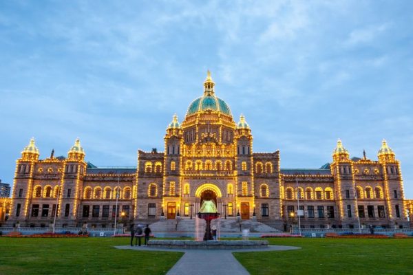 Night view of Parliament building in Victoria BC, Canada.
